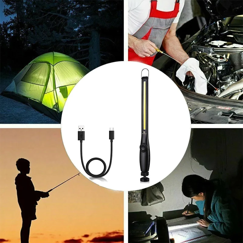 Protable Spotlight COB LED Flashlight Magnetic Work Light USB Rechargeable Torch Hook Portable Light Camping Car Repair Lamp 12V