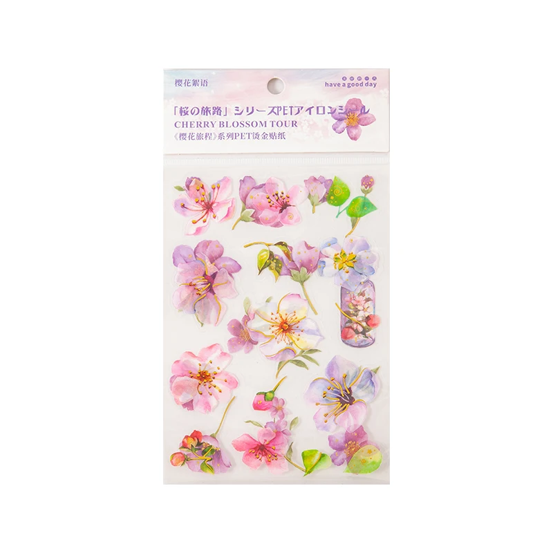 2Sheet Sakura Stickers Bronzing Pink Cherry blossom Fresh flower Girl Kids Gifts For Planner Plant DIY Scrapbooking