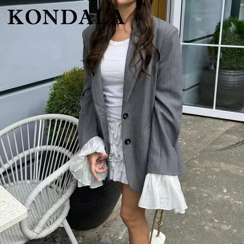 

KONDALA винтажный полосатый элегантный женский пиджак, деловая мода, осень 2022, офисная женская элегантная съемная кружевная женская верхняя одежда