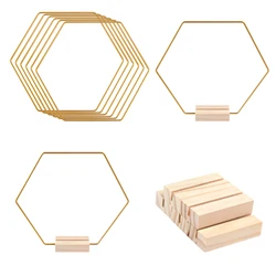 Hexagonal Metal Floral Hoop Wedding Centerpieces Table Crafts Wooden Base Gold Wreath Hoop Macrame Party Decorations
