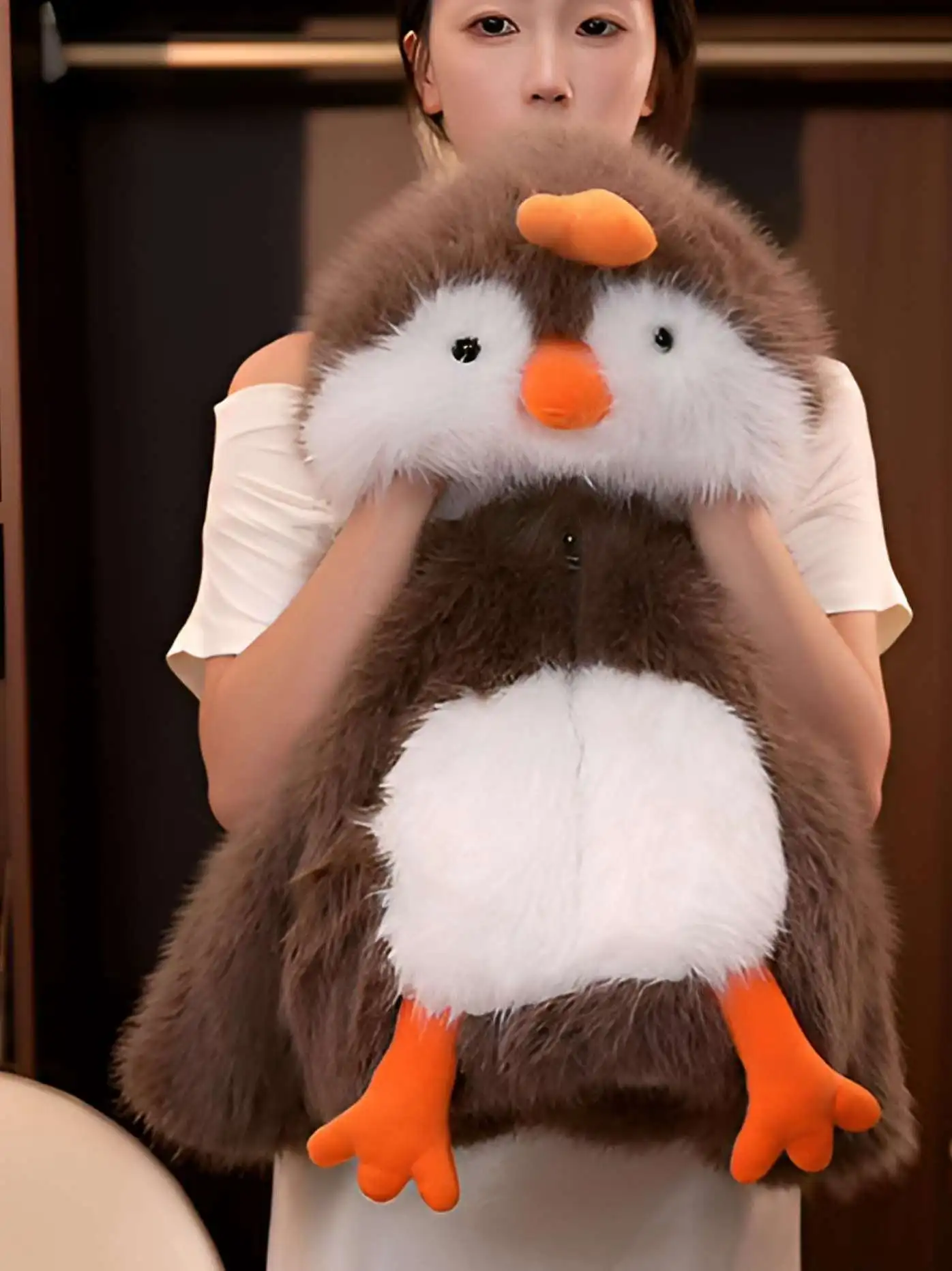 

Зимнее теплое пальто с 3D рисунком пингвина для девочек, повседневная модная верхняя одежда, детская шелковая длинная све, круглая Ne, смесь хлопка