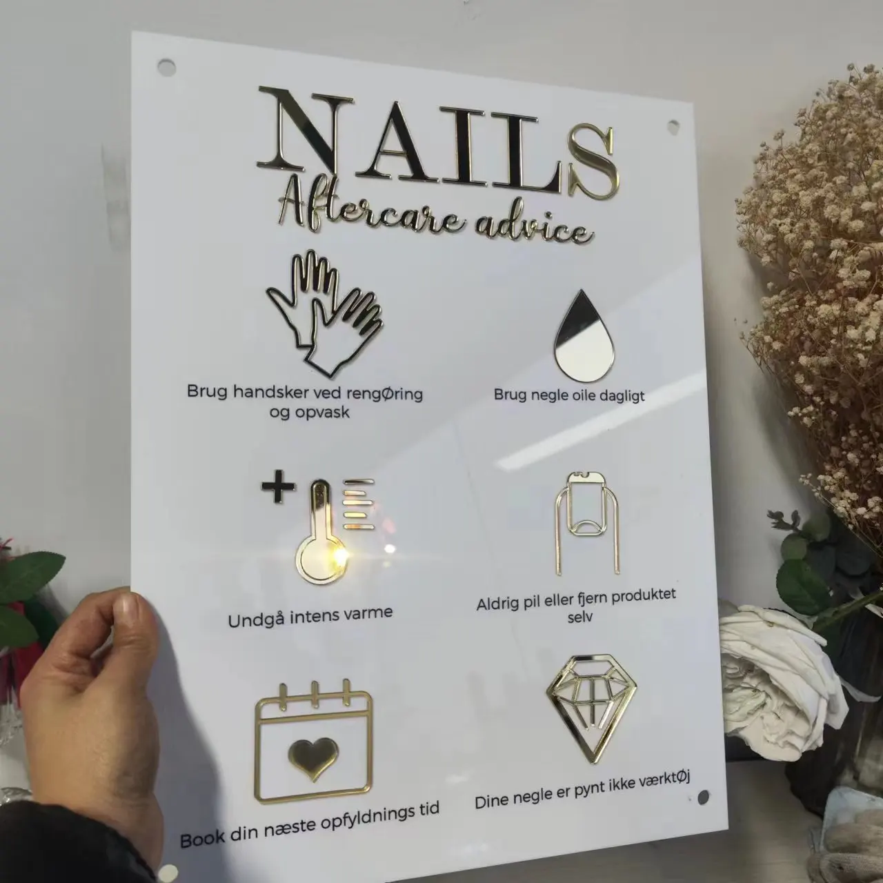 Nail Aftercare Advice Acrylic A3 3D Perspex Wall Sign | Beauty Sign | Business Sign | Spa Sign | Salon Sign | Salon Decor