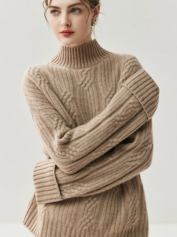 TLOML المرأة وهمية الرقبة البلوز 100% سترة الكشمير المعين سميكة متماسكة الخريف الشتاء نمط فضفاض غير رسمي الكشمير تريكو #2