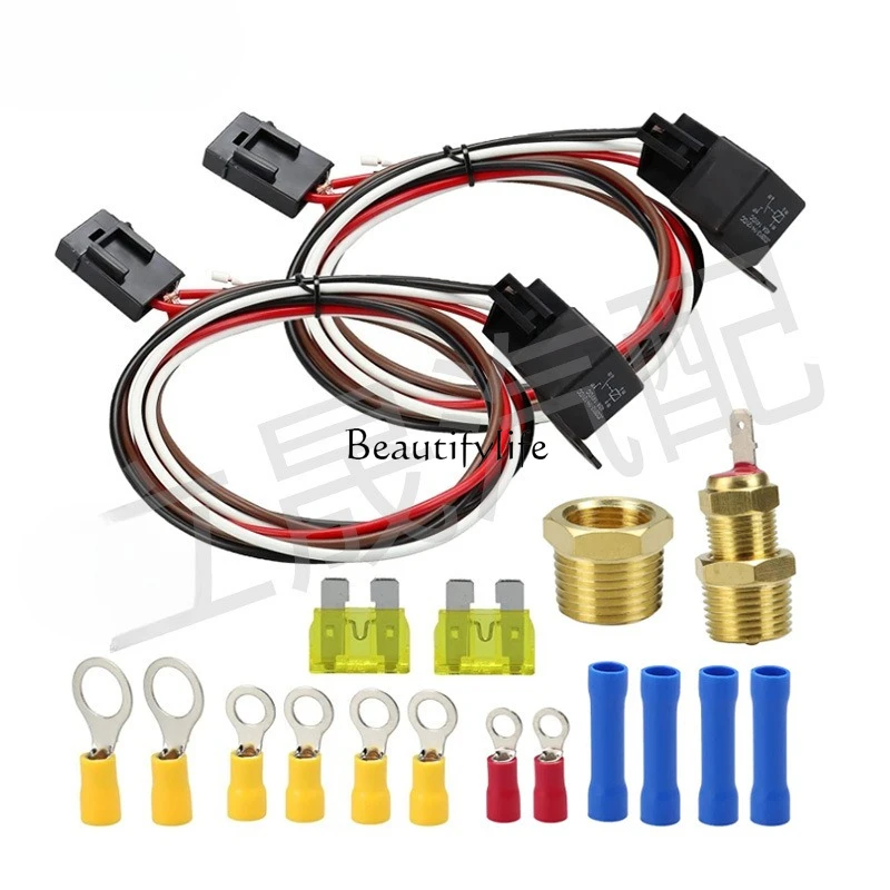 

Dual Electric Fan Relay Kit with Thermostatic Sensor Switch 185-175 Fan Harness