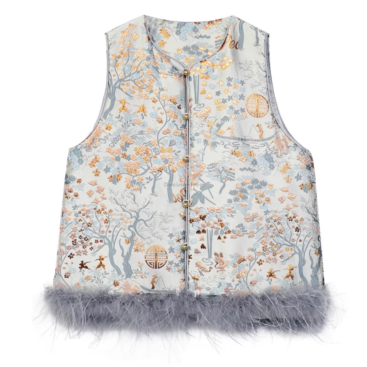 

2025 new chinese retro style jacquard patchwork design cotton padded vest sleeveless v-neck loose style cheongsam tang suit vest