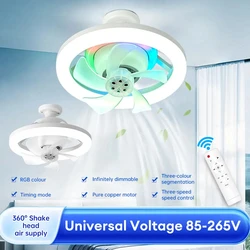360° Moving Head Ceiling Fans Light E27 Led Remote Control RGB Color 3-level Wind Speed For Living Room Bedroom Home Lighting