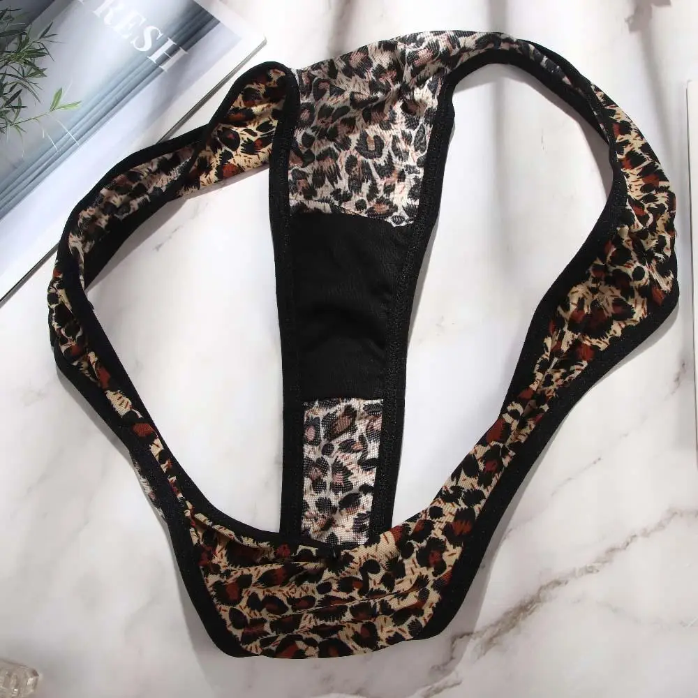 Sexy Leopard Printed Cross Belt Underwear Women Low Waist Lace Bow Panties Transparent Seamless Briefs for Female