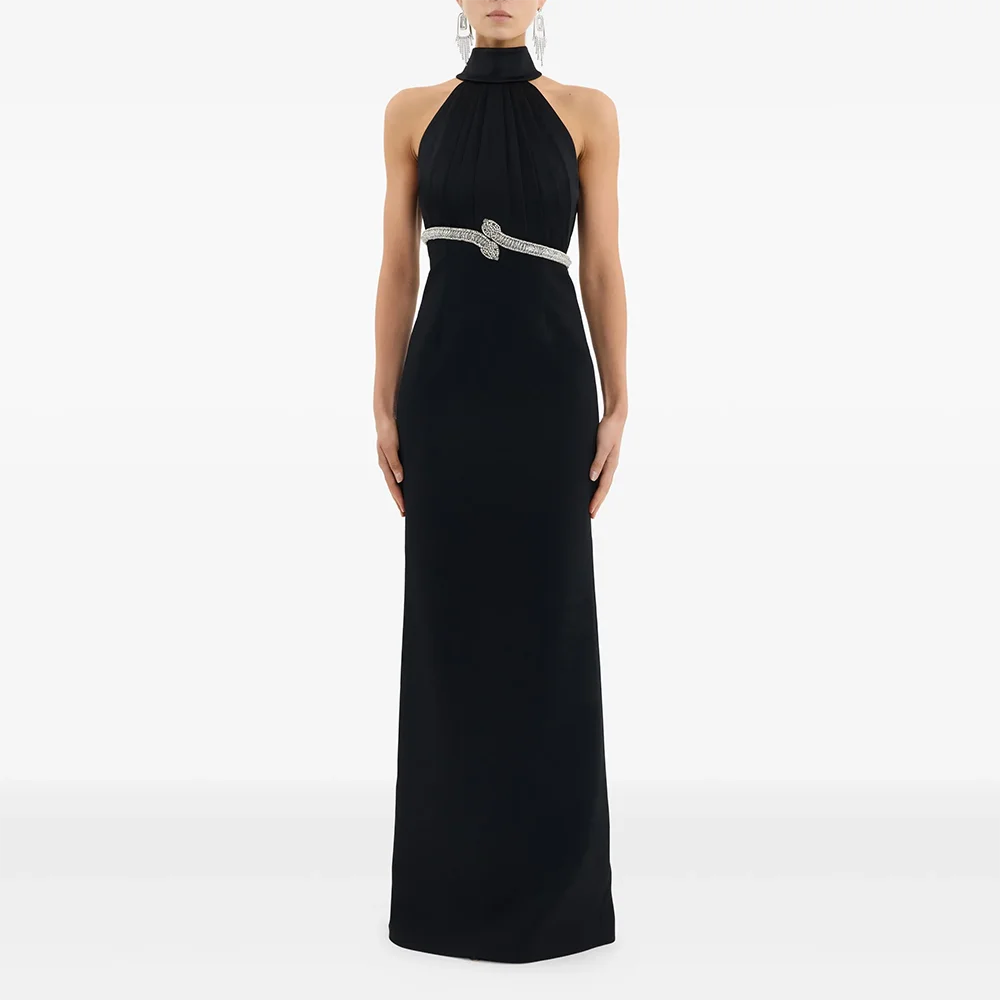 

Длинные вечерние платья с высоким воротником по индивидуальному заказу, элегантные платья для выпускного вечера для торжественных случаев, кристаллы 2025 года, платья для выпускного вечера длиной до пола