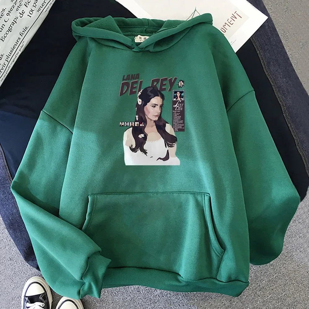 Singer Lana Del Rey Printing Hoodies Casual Long Sleeve Men Sweatshirts Cartoon Winter Pocket Fleece Pullovers Male Winter Hoody