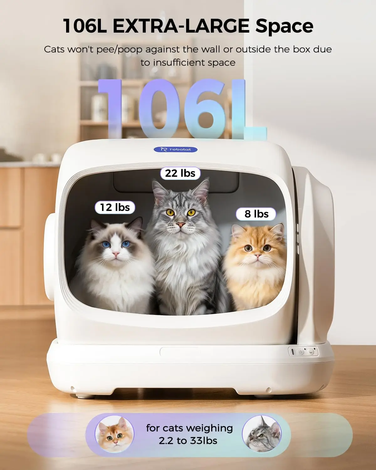 XXXL Automatic Self Cleaning Litter Box, Anti-Pinch, App Control & Odor Free for Multiple Big Cats, Custom