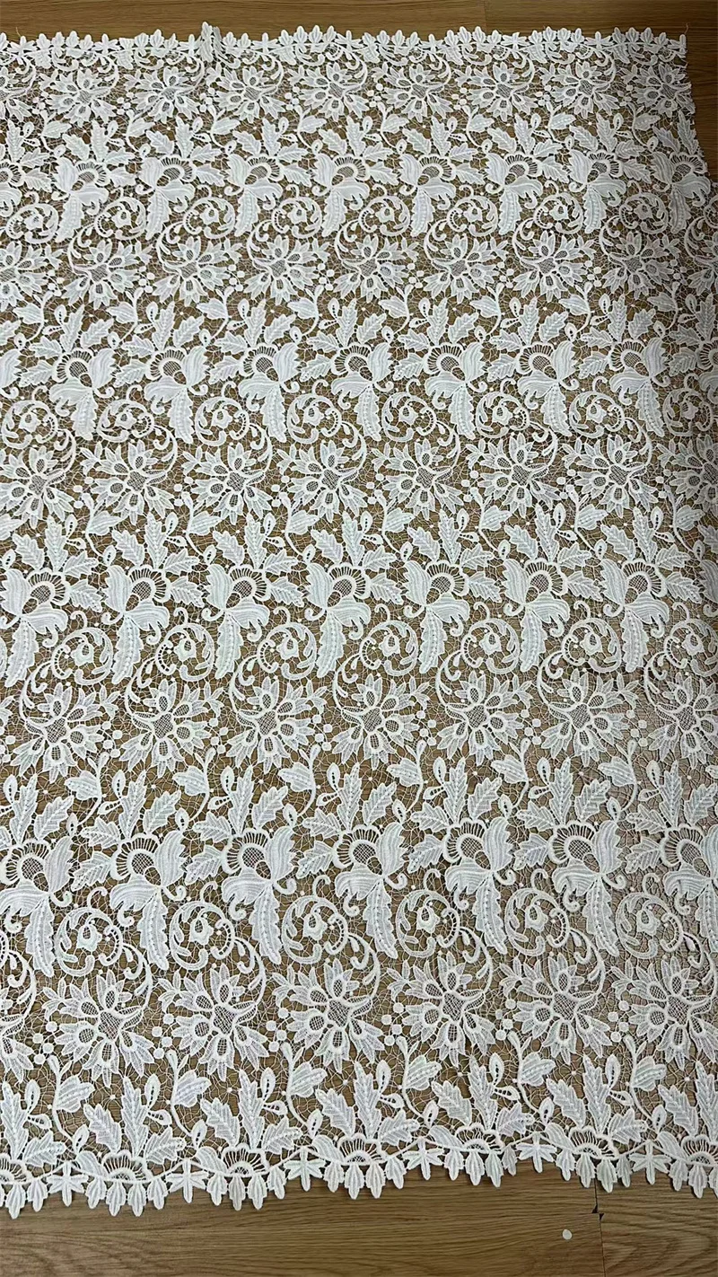 Latest Off white Gorgeous  Wedding dress Guipure Embroidery French Lace Cloth Needle work DIY sewing Needle work Material