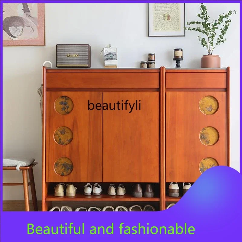 

xz1Nordic solid wood shoe cabinet entrance large capacity storage partition cabinet rock slab