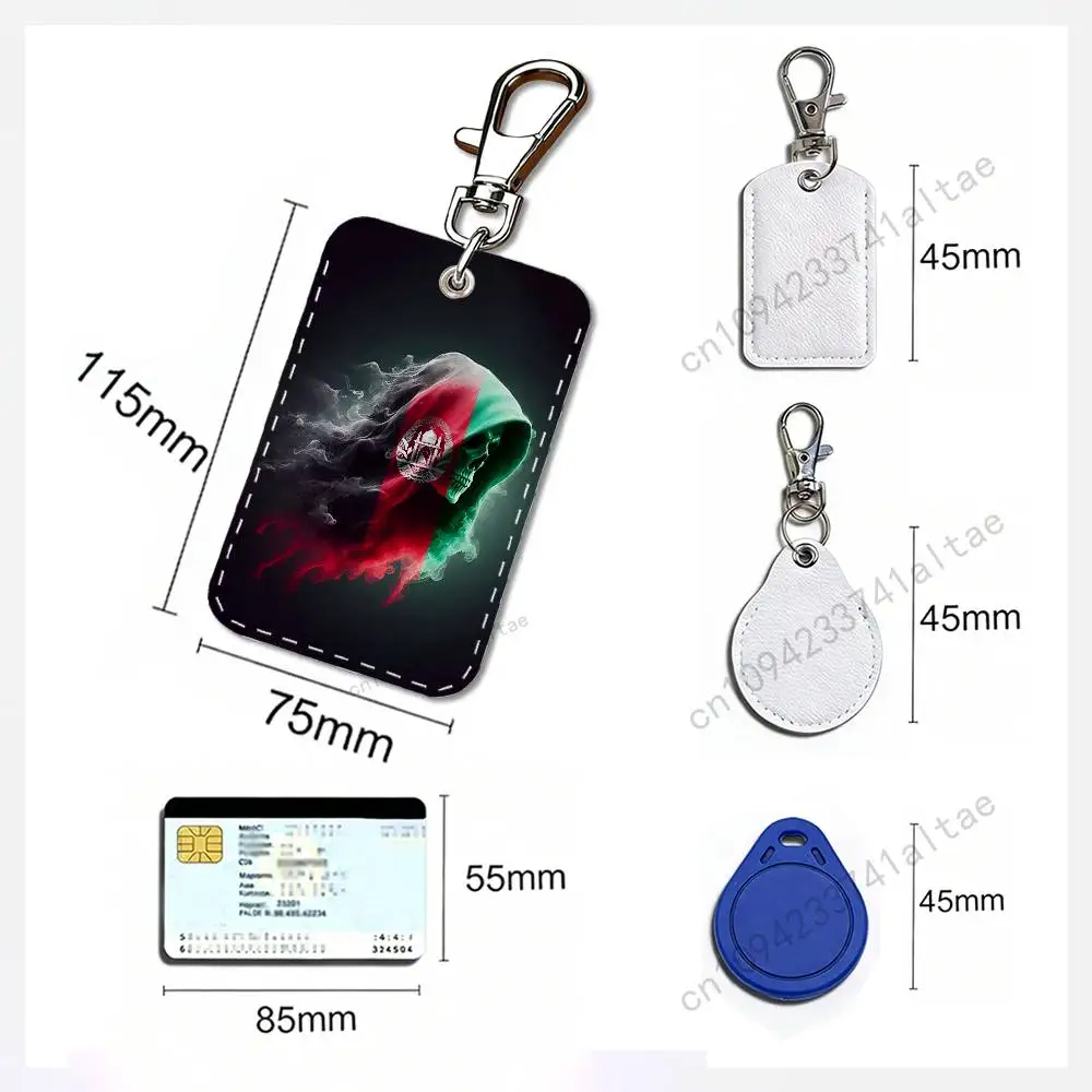 Flag of Afghanistan Rectangle Access Card Case Leather Card Holder Keychain Key Ring Transportation Card Case image 2