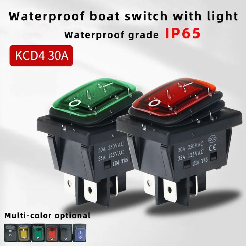 

KCD4 waterproof boat switch 6-pin 4-pin locking switch SPST/SPDT16A 30A waterproof with light 12v24v220V rocker power switch