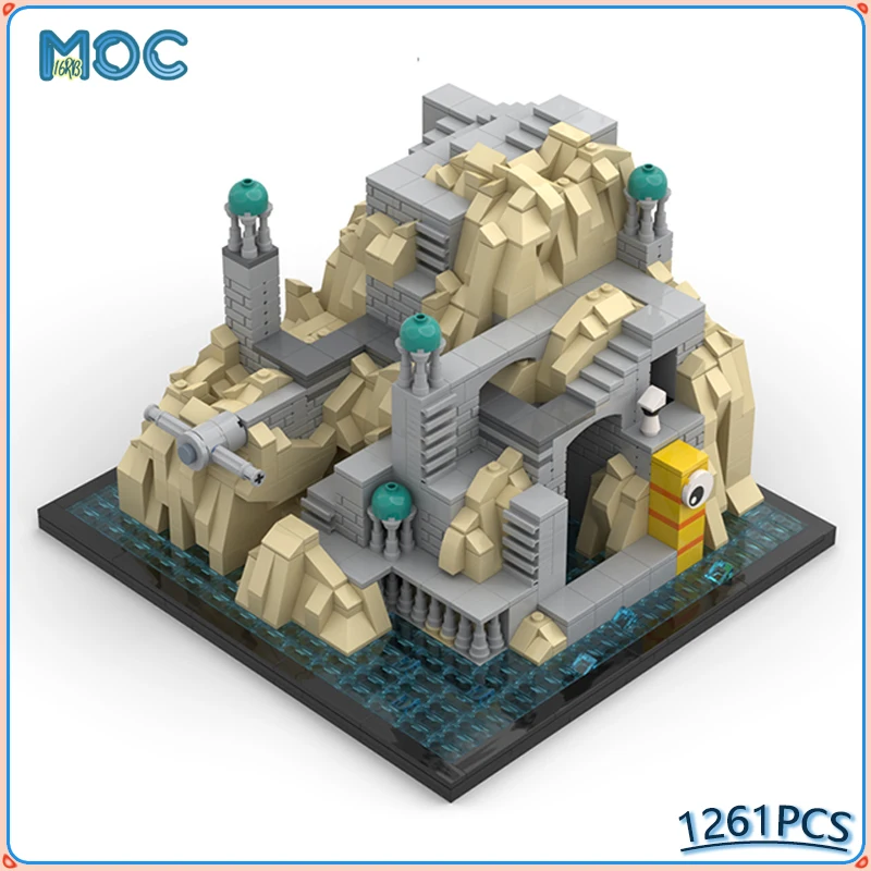 Street View Monument Valley-The Descent Medieval Castle MOC Building Blocks Villa Model Diy Brick Educational Toys Gifts 1261PCS