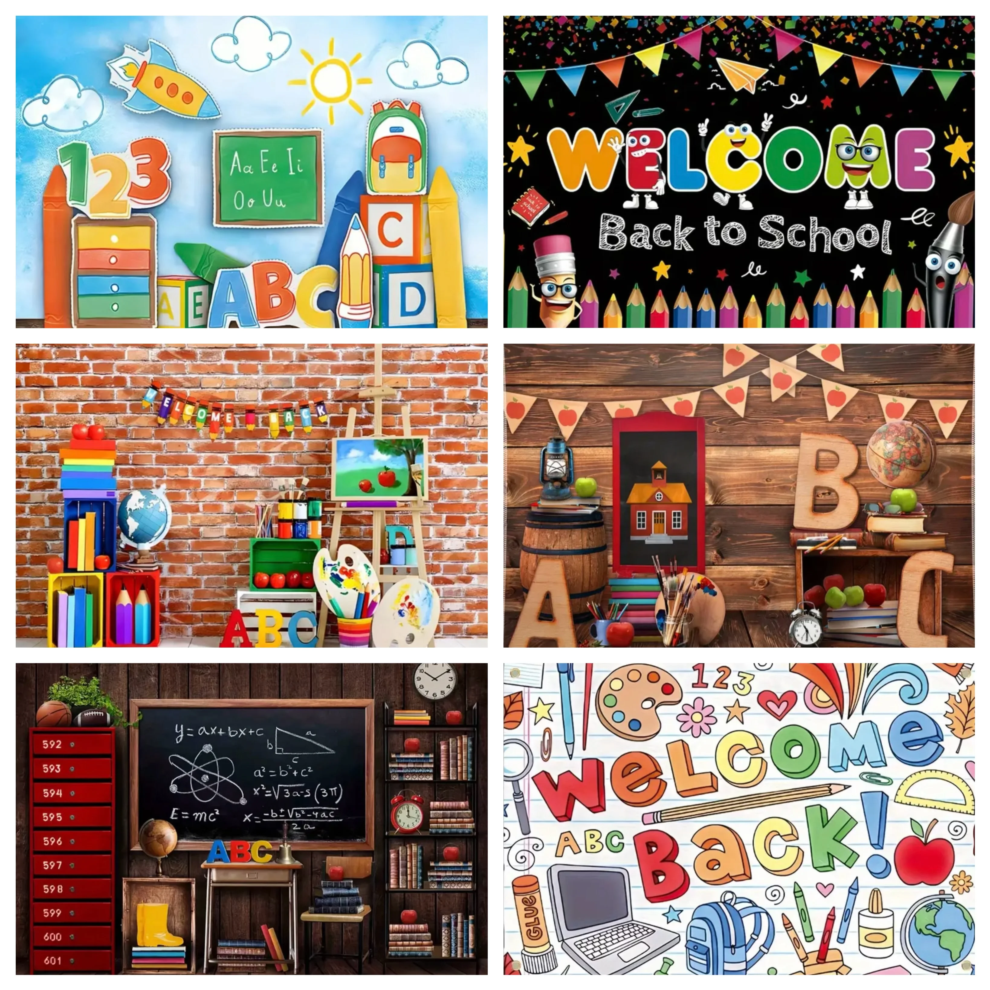 

Back to School Blackboard Pencil Chalk Backdrops For Photography school Student Classroom Backpack Bookshelf Party Photo Studio