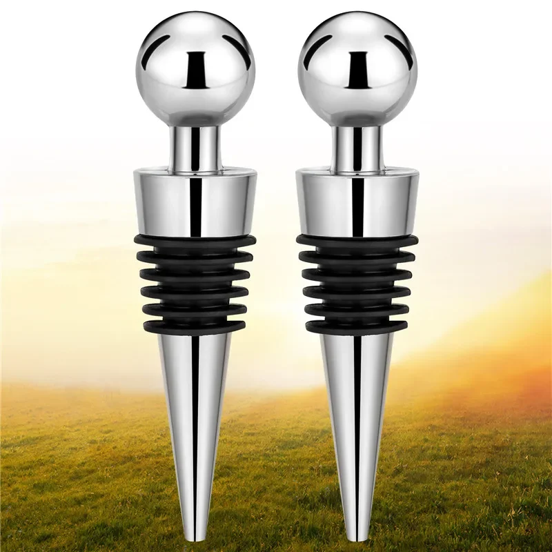2pcs/set Silver Bottle Stopper Round Ball Shape Champagne Saver Home Bar Accessory Wine Stoppers Gadget for Wedding Club Party