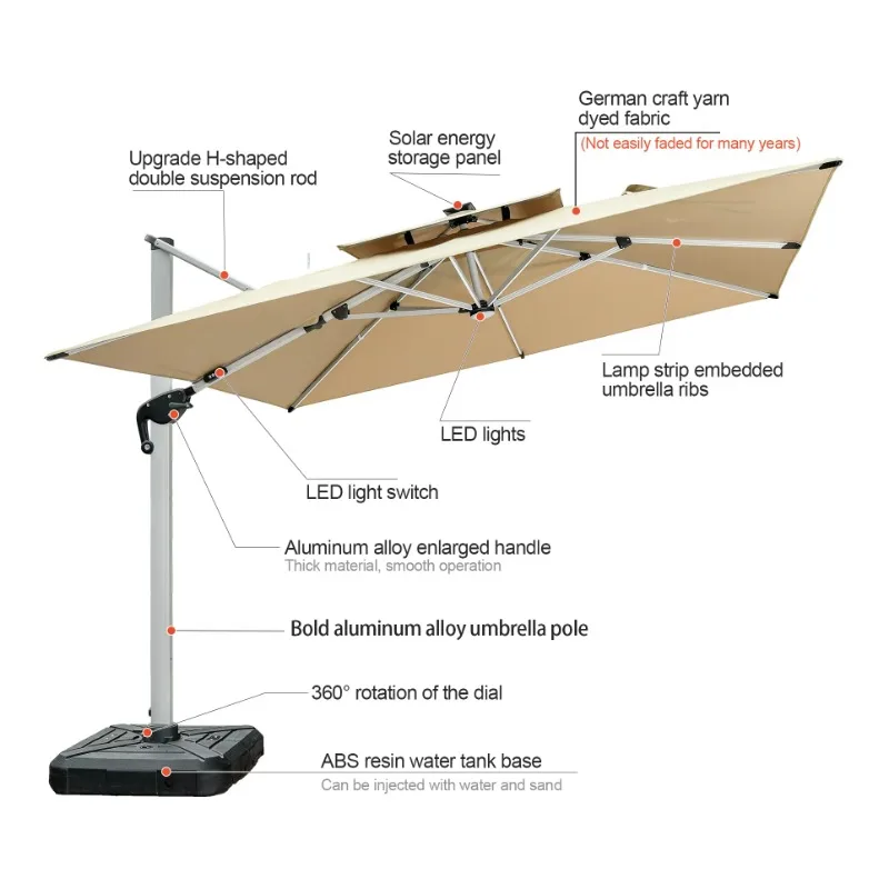 ร่มสนาม LED แบบพับได้ขนาดใหญ่ 3 เมตร สำหรับร้านอาหาร โรงแรม สนามเด็กเล่น ฟิตเนสกลางแจ้ง รับทำโลโก้ OEM