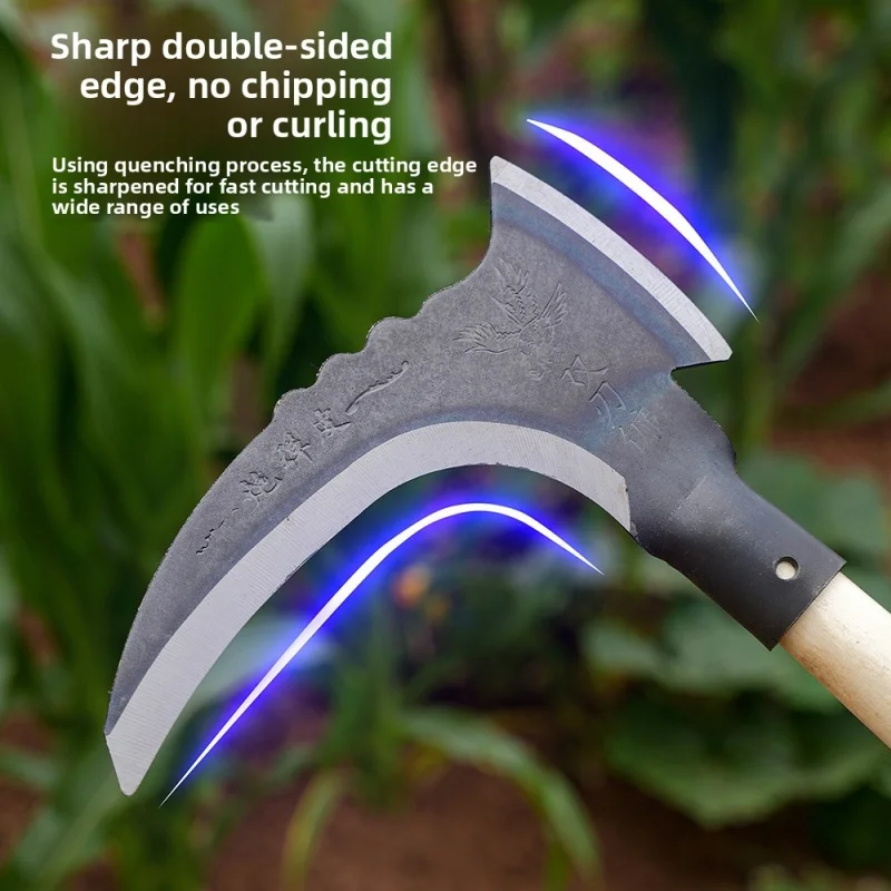 Thickened Curved Cutting Sickle Farm Chopping Branches Firewood Harvesting, Dual Purpose Outdoor Mowing Blade