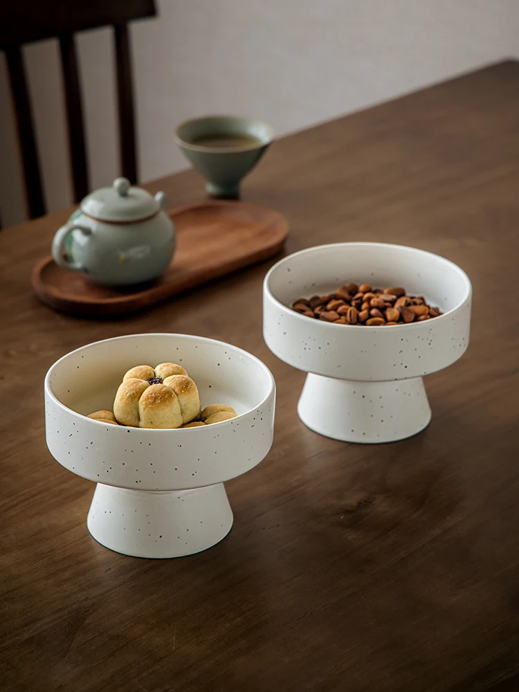 Matte Ceramic Footed Bowl Simple Elegant Fruit Plate Snack Dish Tea Room Dessert Tray
