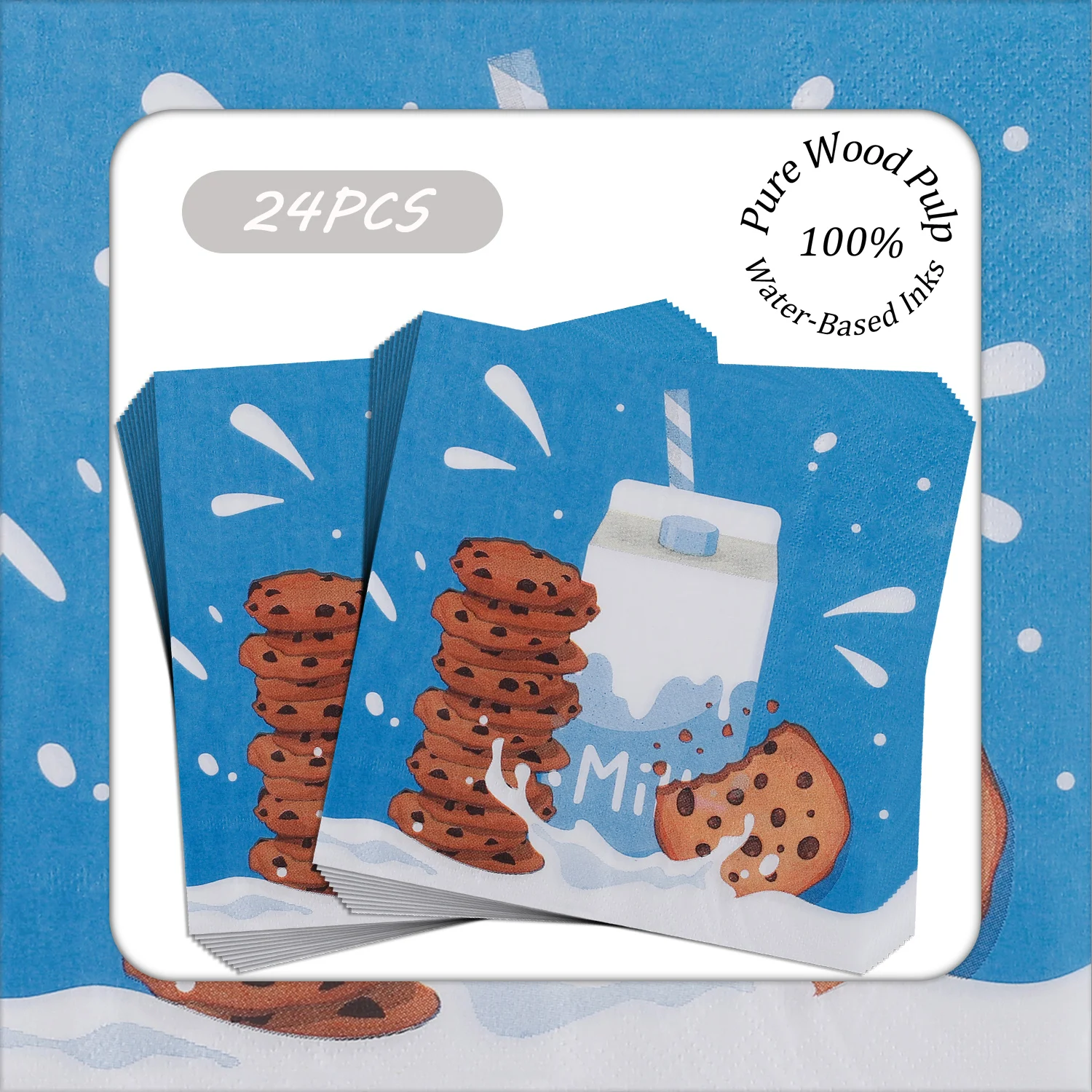 

24pcs Cookies and Milk Decorations Cocktail Paper Napkins 33x33cm Disposable Napkins for Kids' Birthday and Tea Parties