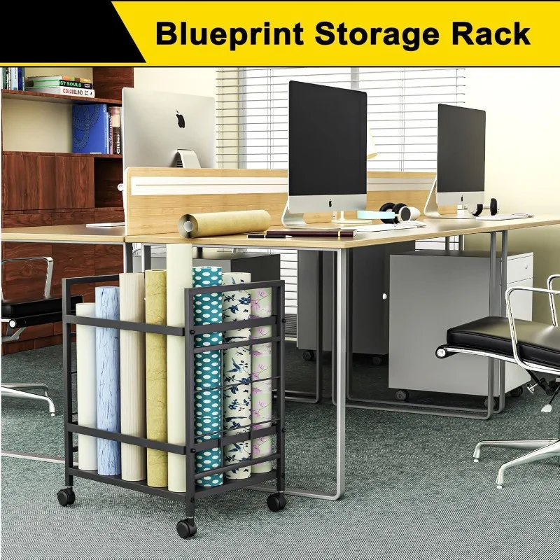 Blueprint Storage Cart, Wheeled Organizer for Office Posters, Blueprints and Yoga Mats