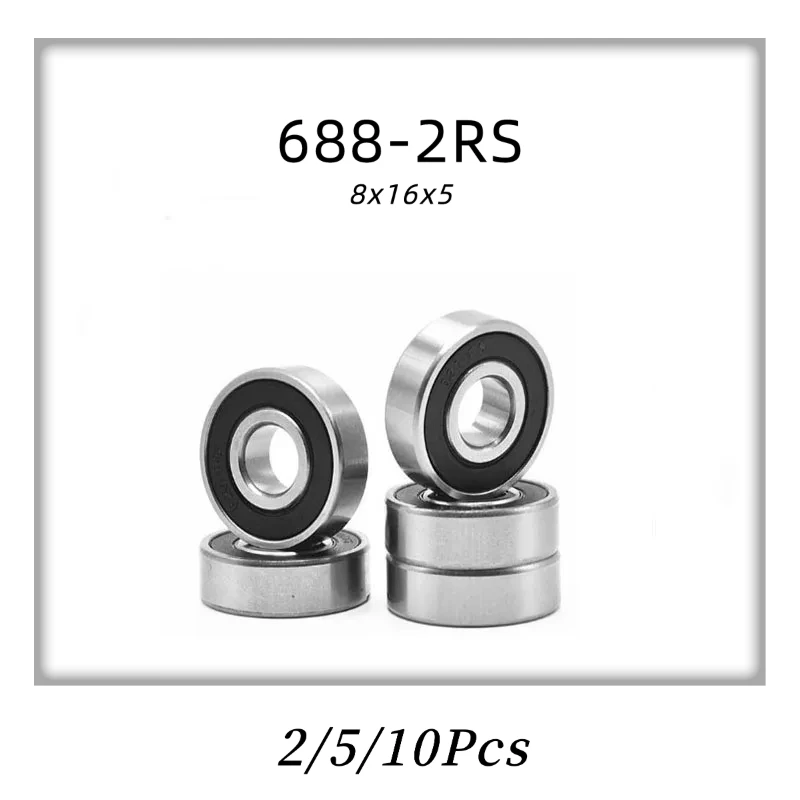 2/5/10Pcs 688-2RS Miniature Deep Groove Ball Bearings 8×16×5mm Double Rubber Sealed Chrome Steel High Precision Tiny Bearings