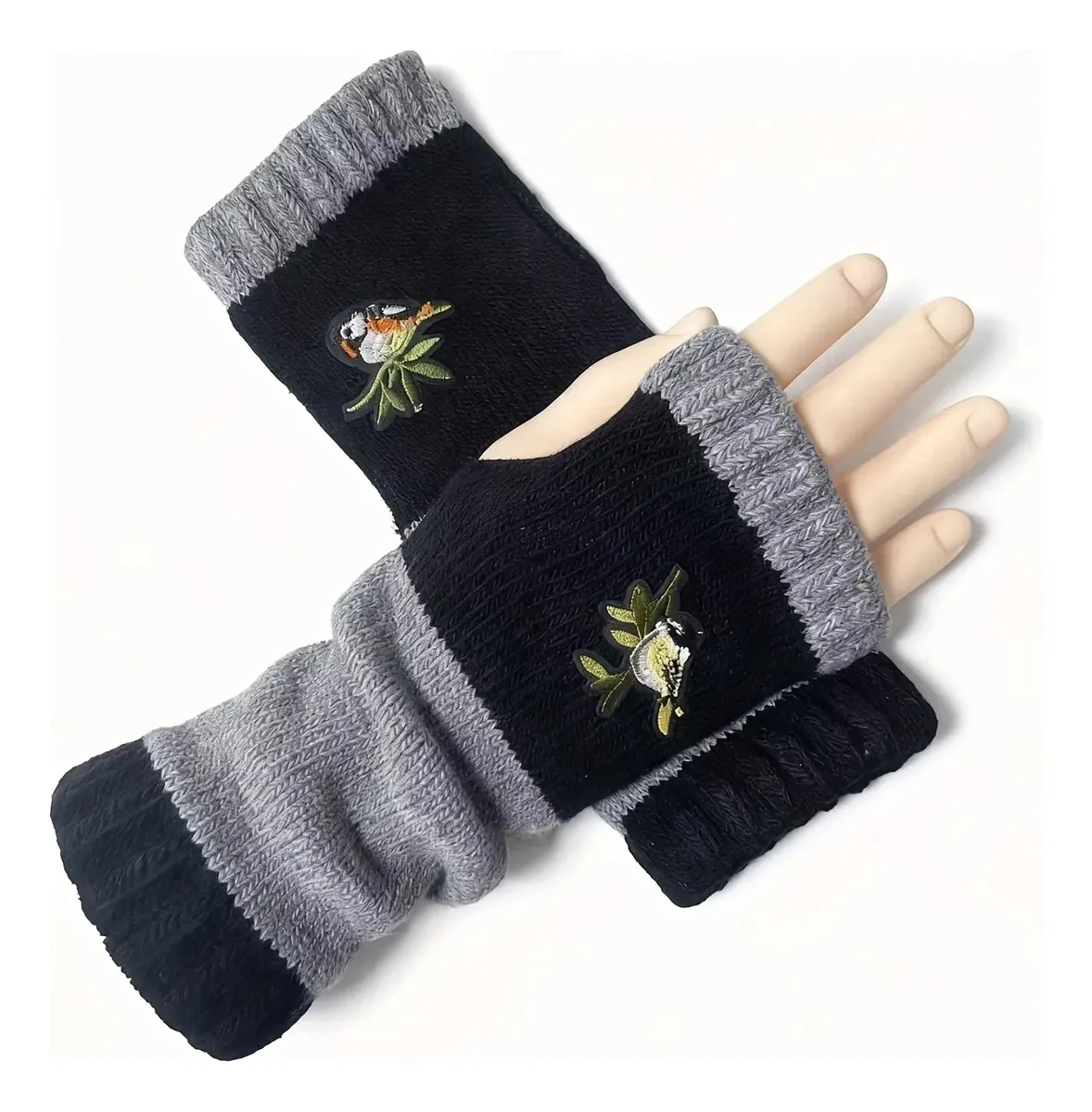 1-Pair Women's Thermal Winter Gloves with Heart & Paw Print Design - Touchscreen Compatible, Elastic Cuff & Split