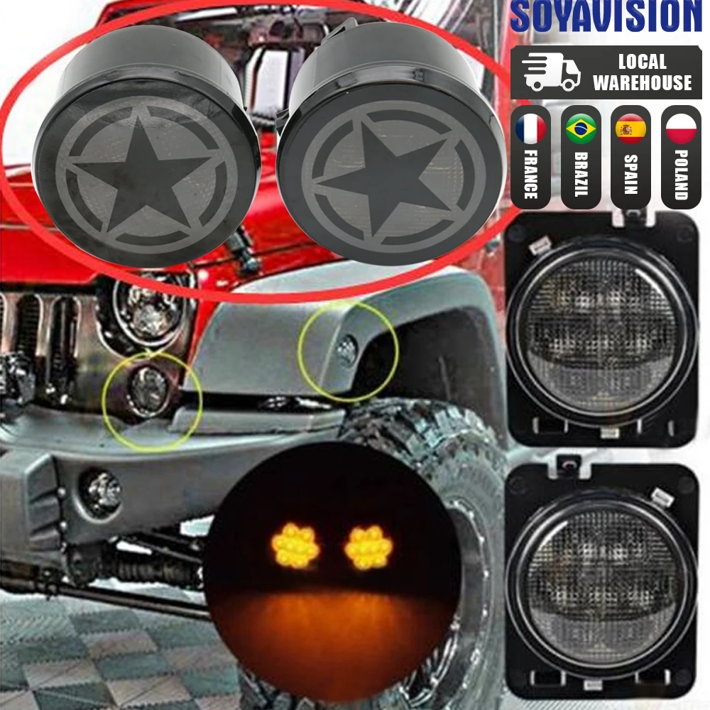

For Jeep Wrangler JK JKU Accessories Lights Turn Lamp Fender Flares Eyebrow Indicator Side Maker Parking Lights Bulb Smoke Lens