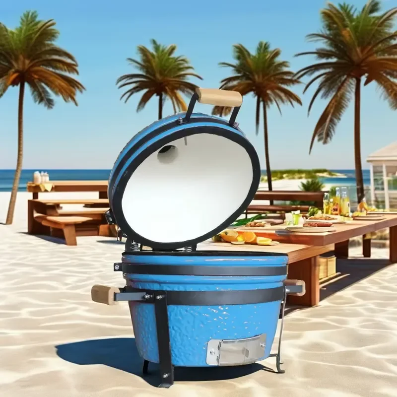 AUPLEX 16-Inch Small Kamado Charcoal BBQ Grill Modern Premium Portable Folding Ceramic Smoker Barbeque Outdoor Seaside/