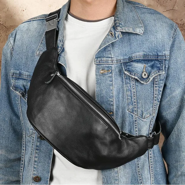Oryginalne skórzane saszetki biodrowe dla mężczyzn Fanny Pack Belt Bag Phone Pouch Mini Travel Chest Bag Male Crossbody Bag Leather Pouch Black
