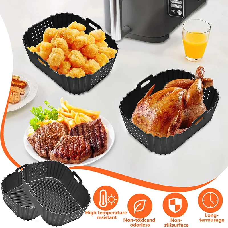 Rectangular Silicone Air Fryer Basket For Foodi Ninja SL400 Dual Zone Non-stick Airfryer Liners Oven Baking Cooking Tray Molds