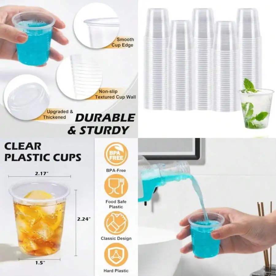 100 Pack 3 Oz Clear Plastic Cups Disposable Small Mouthwash Cups Plastic Drinking Cups, PP Material/Leak Proof//Large Quantity S