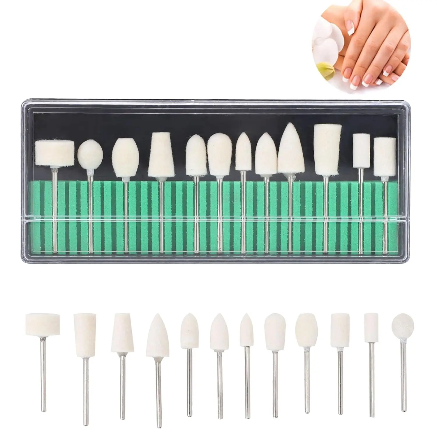 Forets à ongles, 12 mèches de polissage en feutre de laine, outils de têtes de lime de polissage de meulage multi-formes, accessoires de vernis à ongles