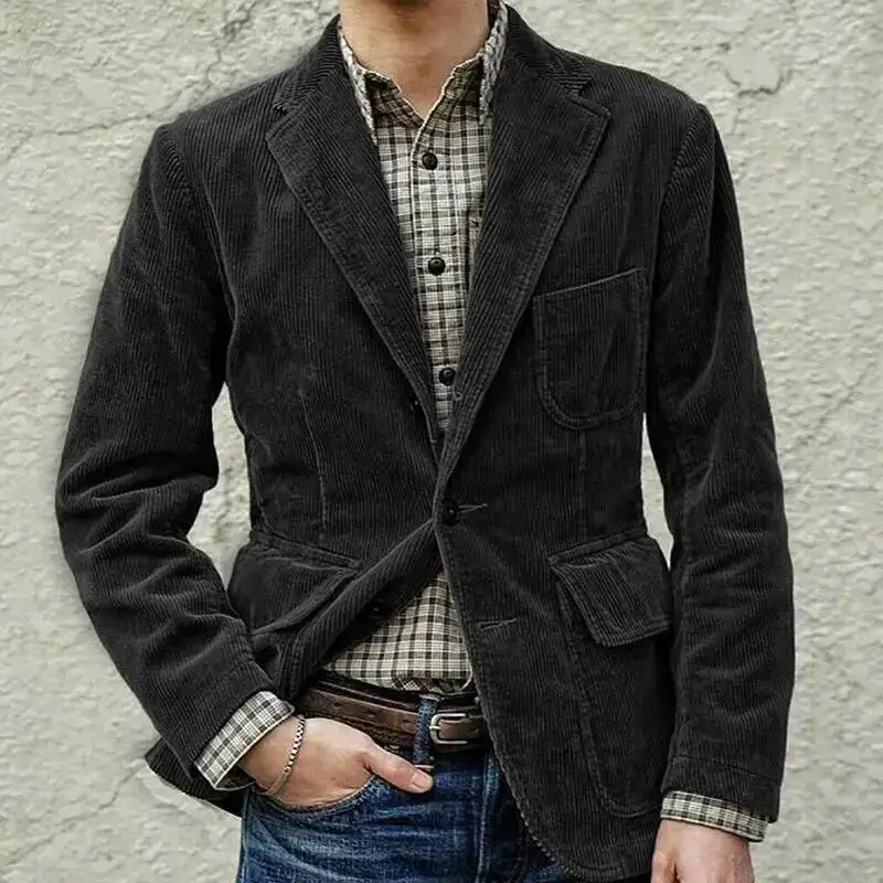 European And American Popular Spring Autumn Comfortable Simple Corduroy Single Breasted Suit Men's Casual Loose Jacket