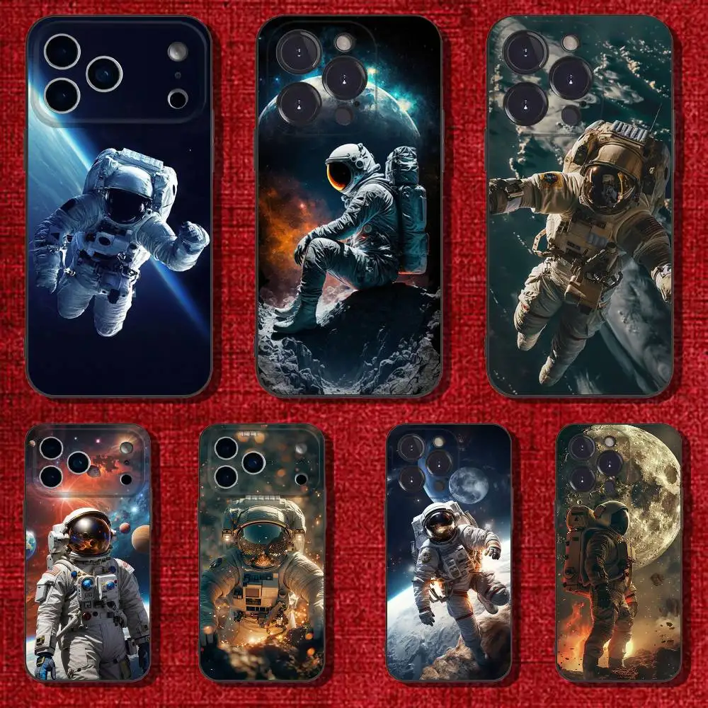 

Astronaut Space Phone Case For iPhone 6,17,16,15,14,13,12,11 Plus,Pro Max,XS,X,XR,SE,Mini,8,7,Soft Silicone Black Cover