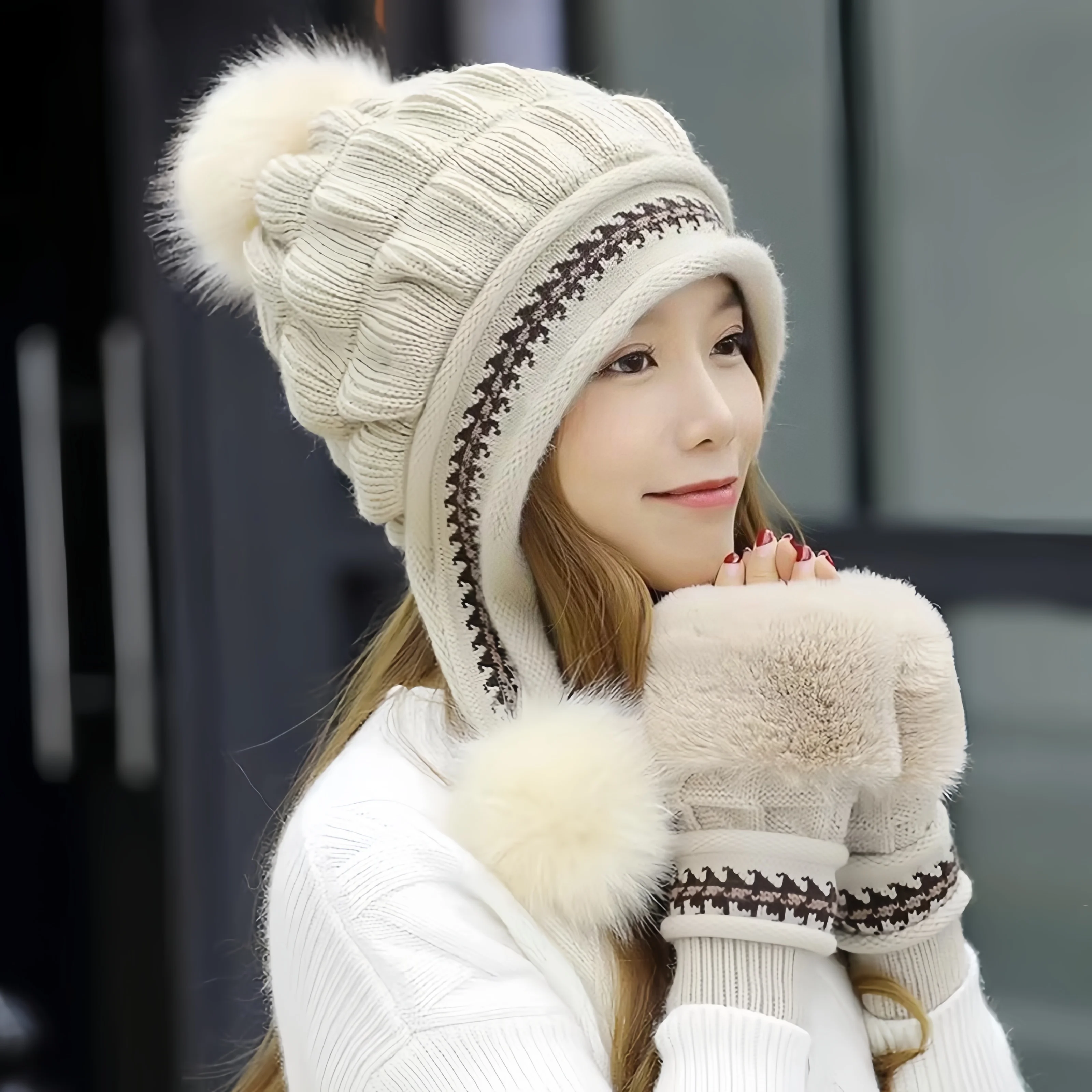thickened-fleece-winter-hat-and-glove-set-for-women-cute-ear-protection-overhead-style-northeast-china-anti-cold-windproof-warm