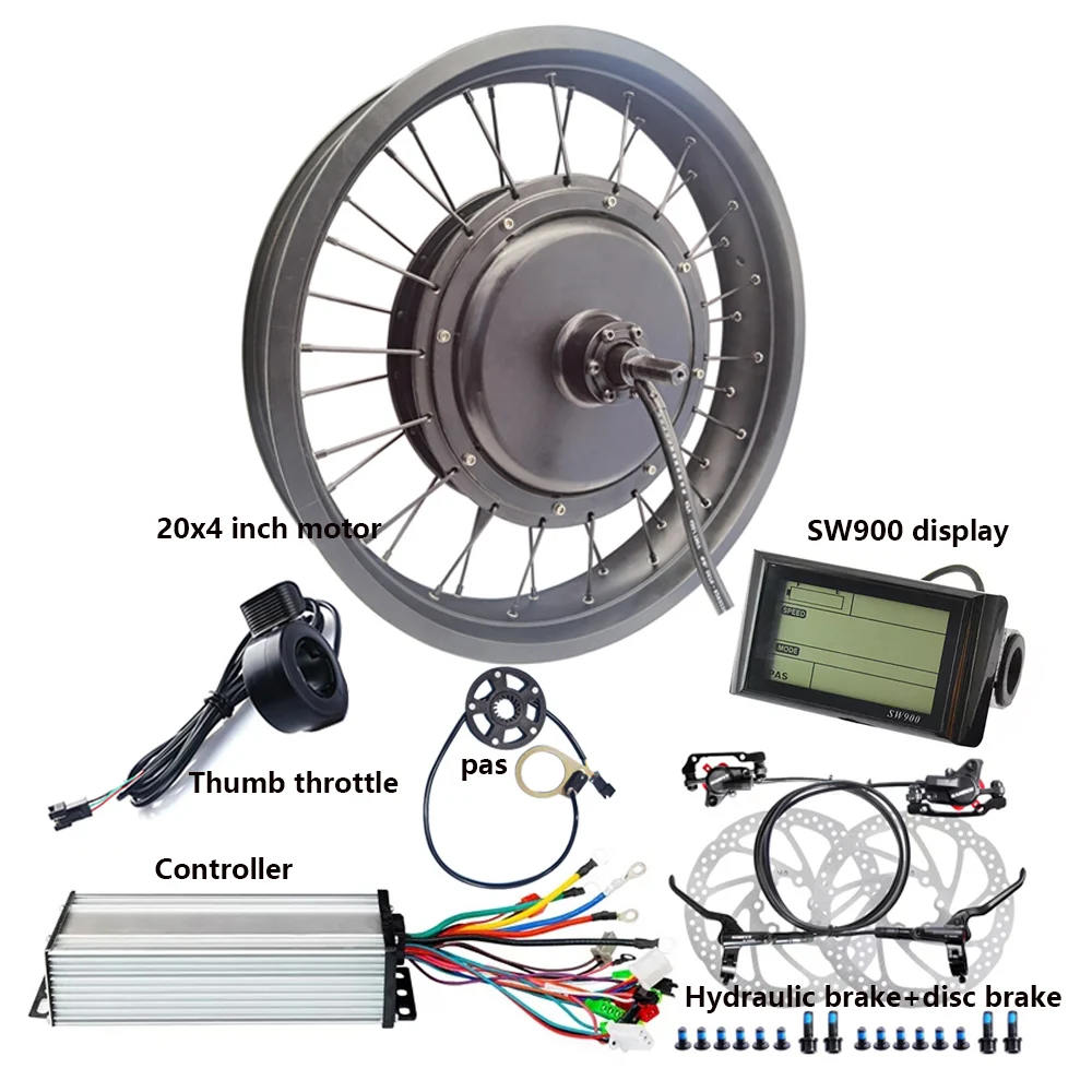 20x4 20 Inch Gearless 48V 60V 1000W 1500W Fat Tire Spoke Hub Motor Electric Bicycle Bike Snowbike Conversion Kit