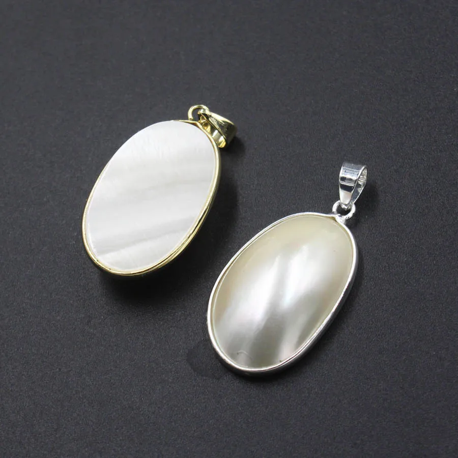 Wholesale Geomatry Shell Pendants Reiki Pendulum Silver Plated Natural Shell Charms Crystal Fashion Jewelry 10pcs