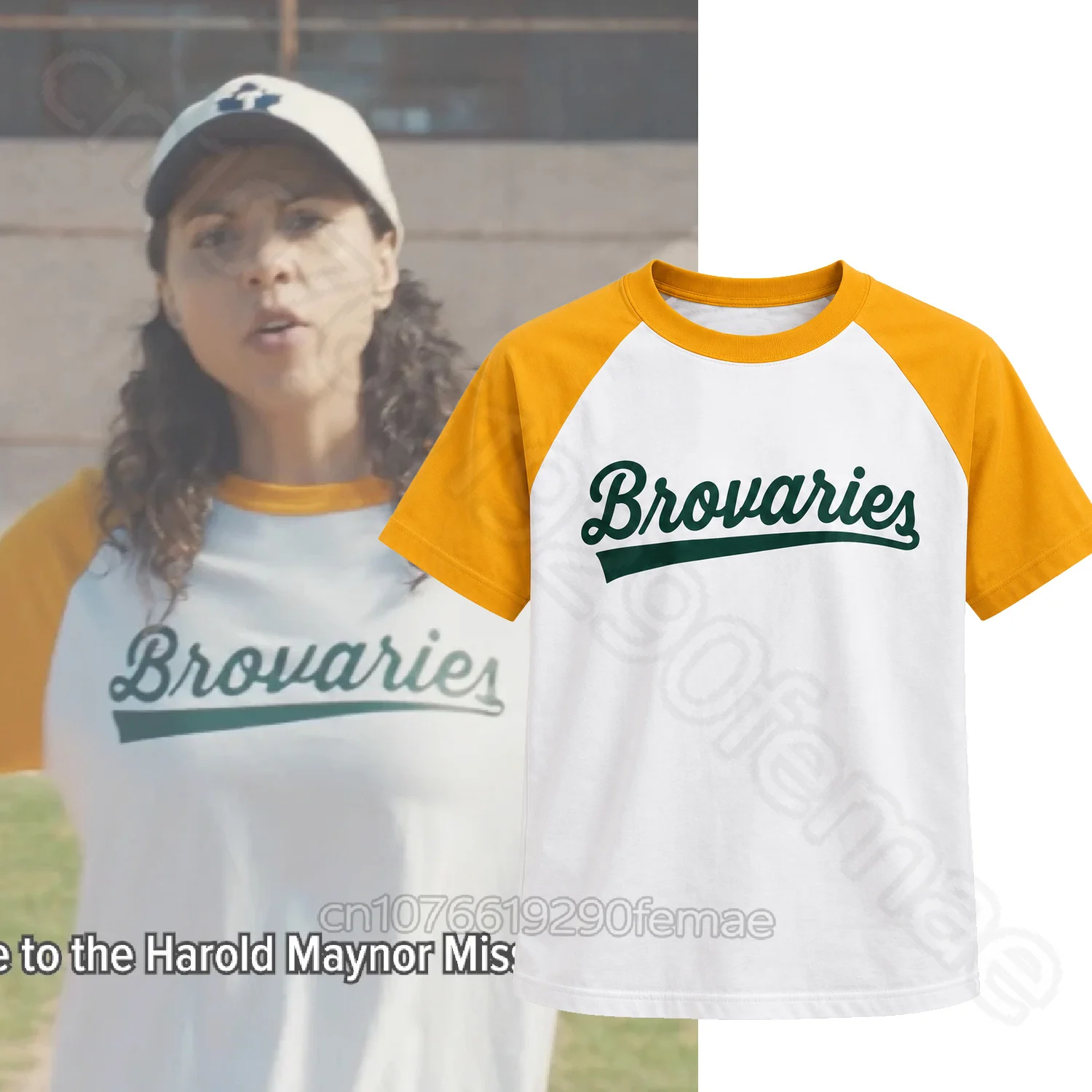 Slo Pitch Brovaries Baseball T-Shirt Women White Yellow Raglan Short Sleeve Tee Vintage Softball Team Sports Fan Casual Summer T