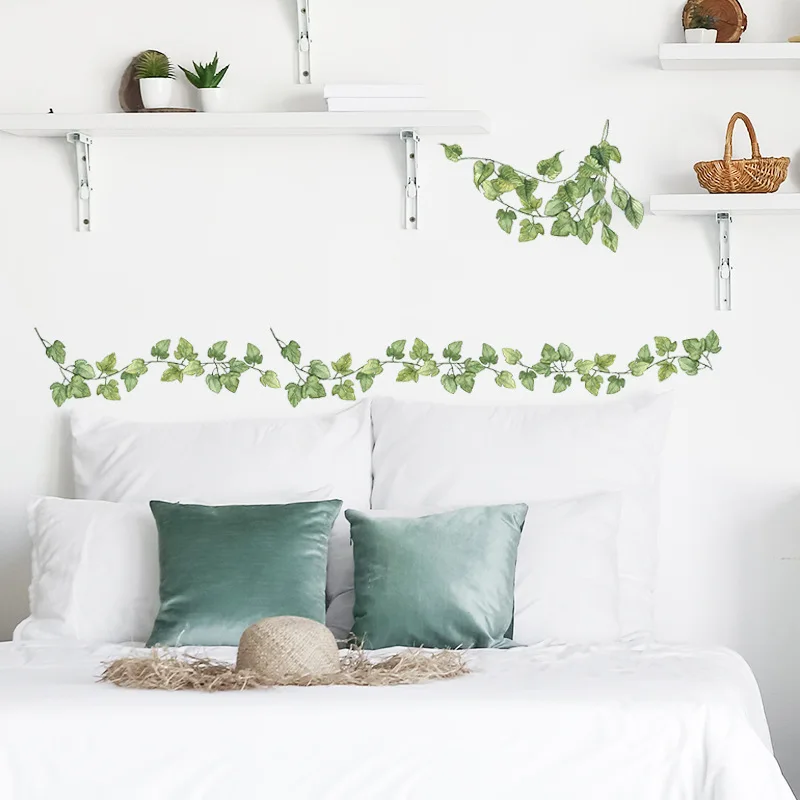 1pcs Small Fresh Green Leaves Bedroom Living Room Porch Home Wall Decoration Wall Stickers Self-Adhesive view 3