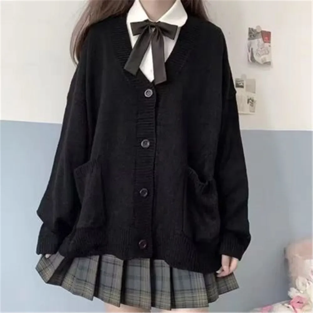 Korean Fashion Autumn Outwear New Cardigan Women Solid Simple Single Breasted Pockets School Girls All-match Loose Leisure Tops