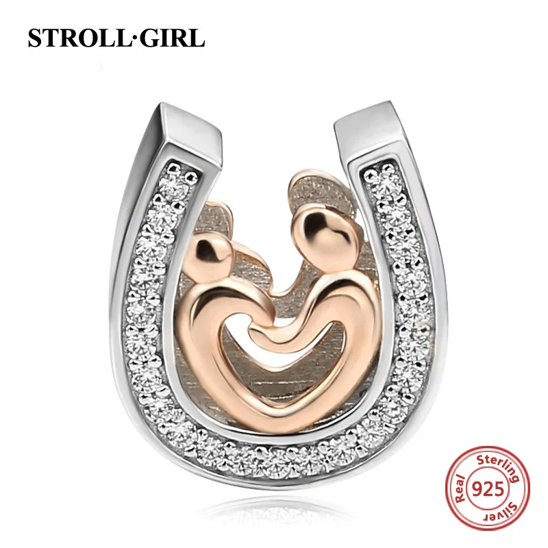 

Sterling Silver 925 Horseshoe Supermom Beads Mom and Son Charms Fit Original European Bracelet for Diy Women Mother's Day Gift