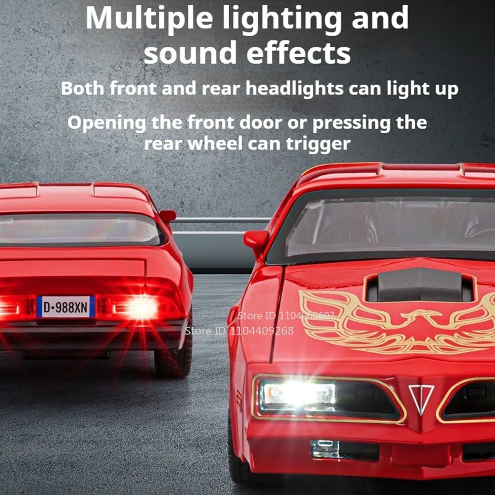 1:32 Firebird Viper Automodel Speelgoed Geluid Licht Trek Voertuigdeuren Geopend Legering Diecast Modellen Kinderen Collectible Ornamenten
