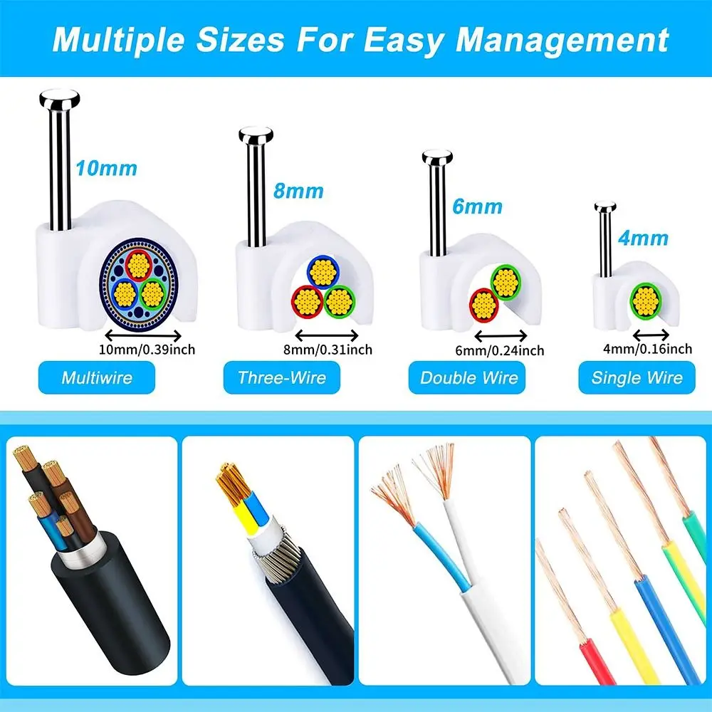 100Pcs 4-20mm Cable Clips Steel Nails Smooth Shank Nail In Cable Clips Cable Management Wall Mount Coaxial Nail Clamps