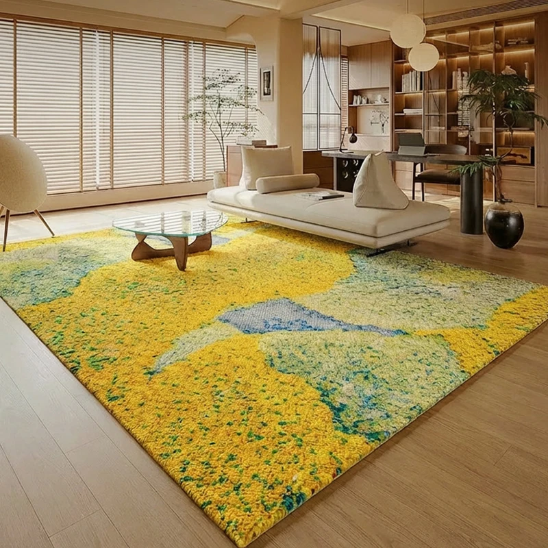 Yellow Handmade Wool Carpet for Living Room Home Floor Thick Area Rug Modern Art Design Bedroom Rug Decor Cloakroom Bedside Mat