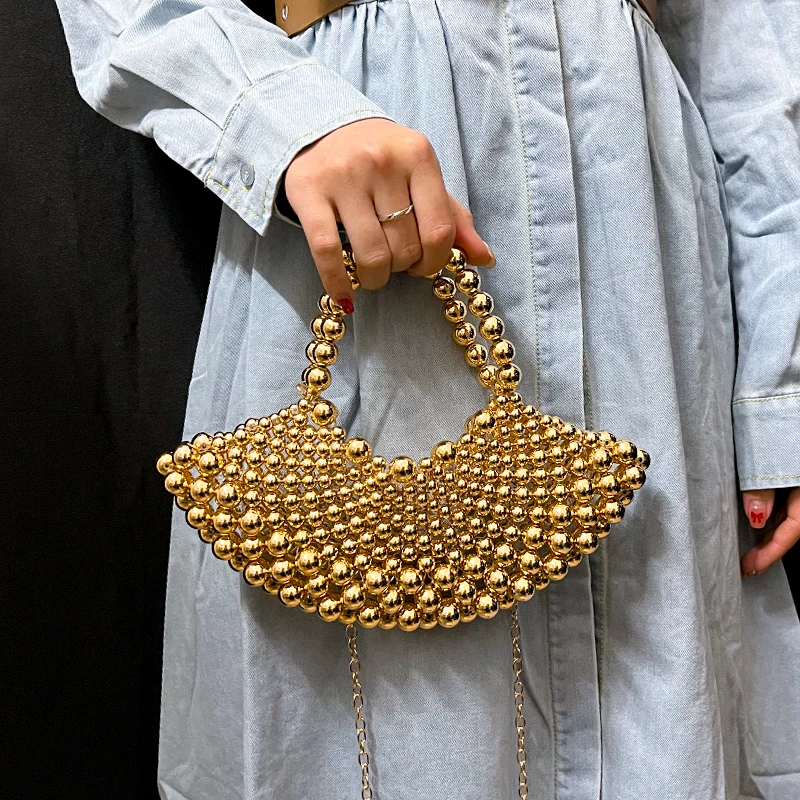 Summer High-end Watch Fan-shaped Bead Bag for Women 2026+new Crossbody Handmade Hollow Bag Сумка Мягкая Пушистая