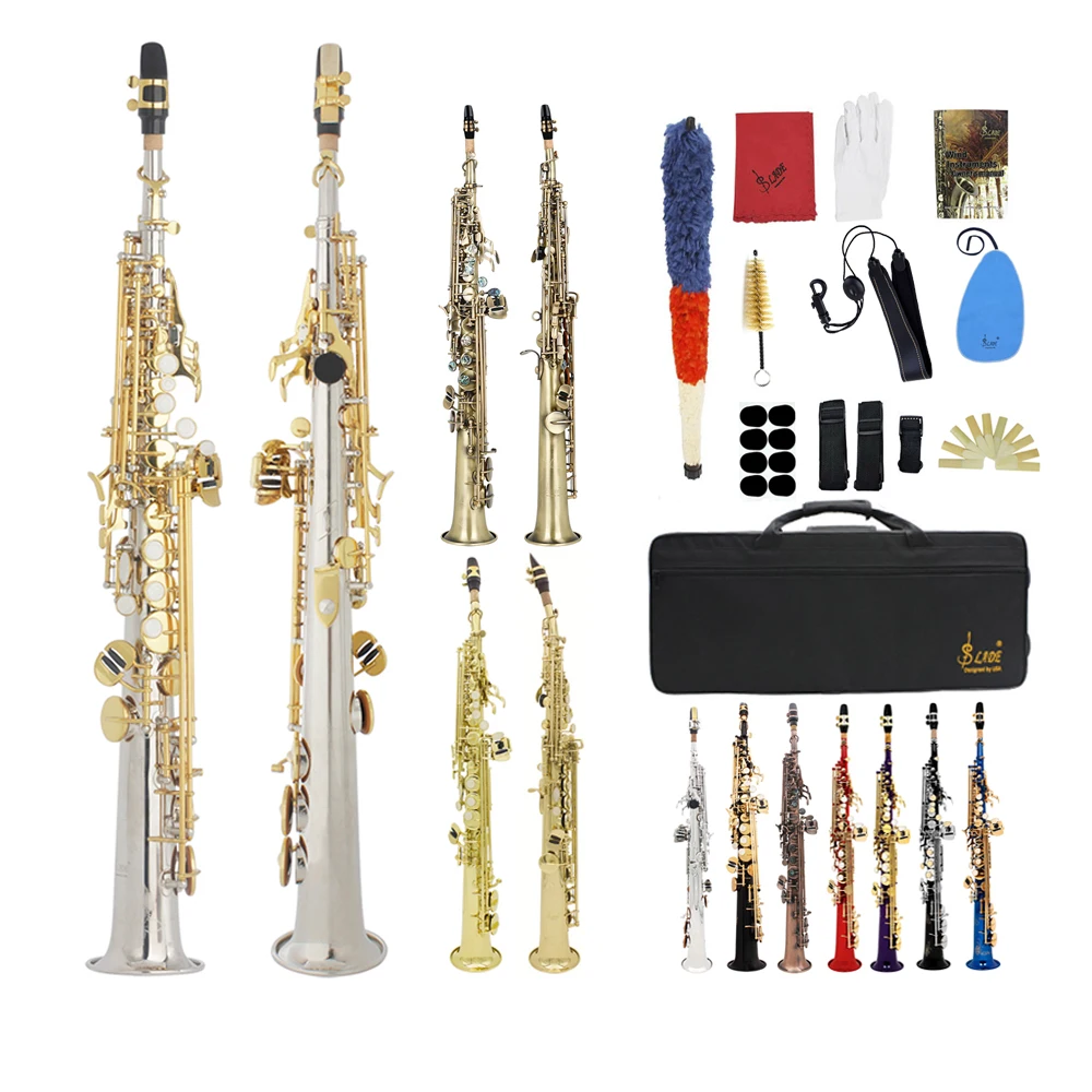 

SLADE Bb Soprano Saxophone Brass Body Straight Sax Professional Saxfone Woowind Instrument With Case Reeds Parts & Accessories