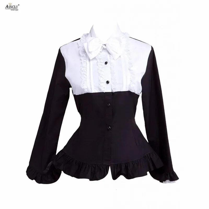 

Spring/Summer/Autumn/Winter Ainclu Womens Attractive Black White Bow Long Sleeves Bottom and Outer Wear Cotton Lolita Blouse