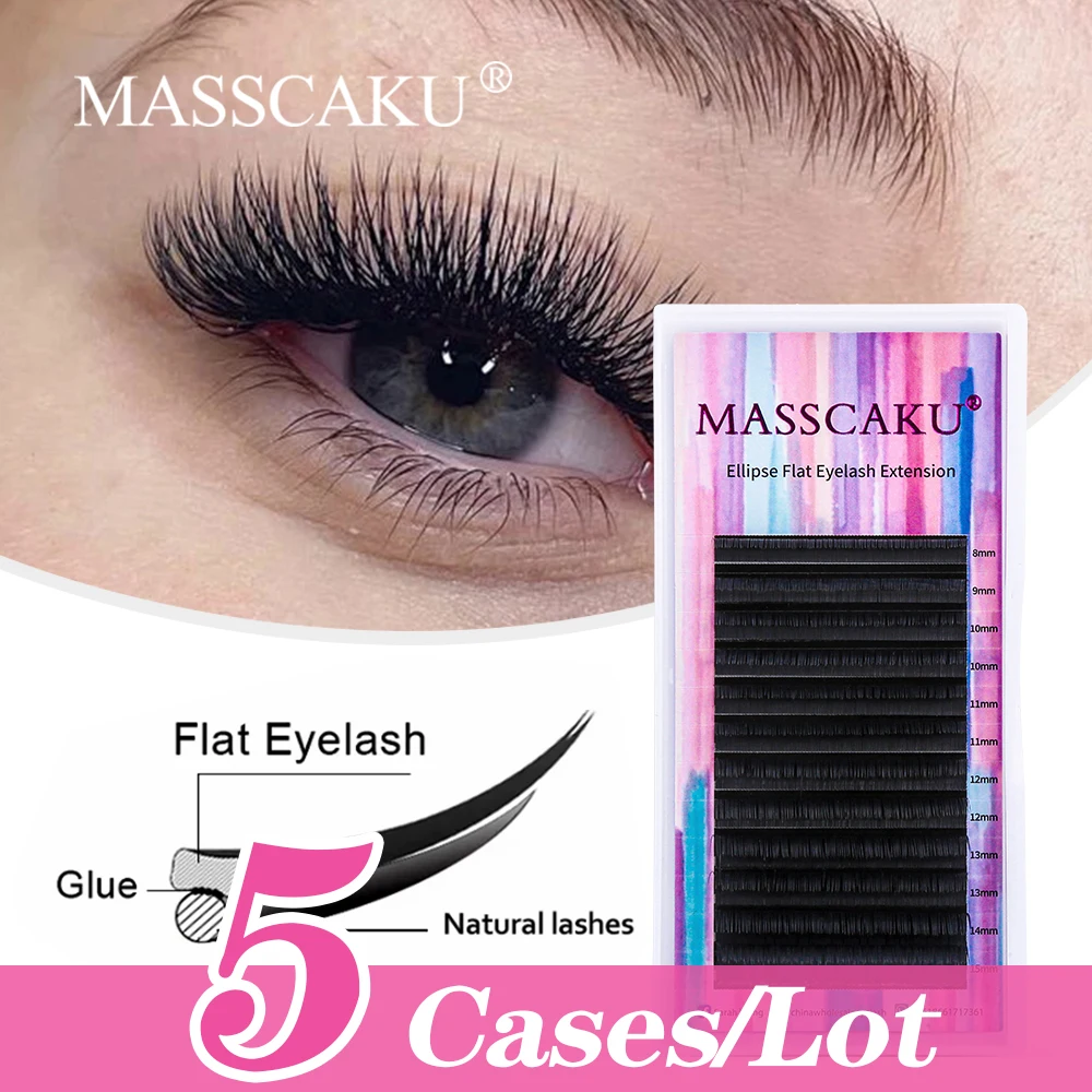 

MASSCAKU 5cases/lot Professional Private Label Double Split Tips Matte Black Idividual Lashes Easy to Graft Eyelashes Extension